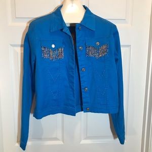 Milly Jeans Turquoise Beaded Detail Jacket
